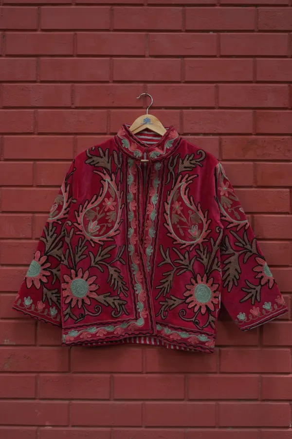 Womens_Red_Velvet_Embroidered_Jacket_With_Floral_Design