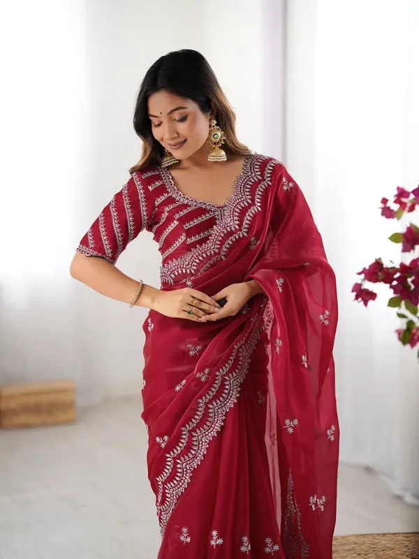 Women_S_Elegant_Regal_Purple_Georgette_Saree_With_Intricate_Silver_Thread_Sequin_Embroidery_Complete_With_Embellished_Blouse_Piece_For_Festive_Party_Wear