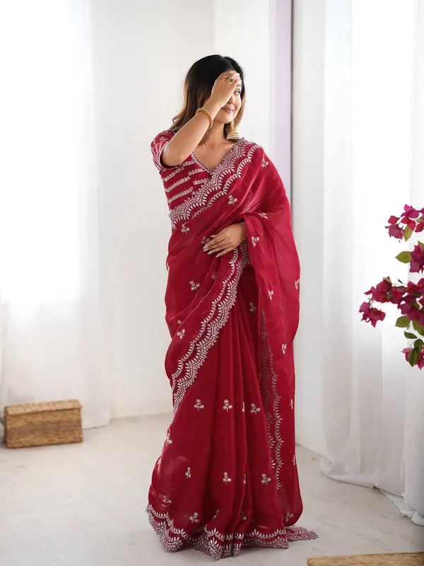 Women_S_Elegant_Regal_Purple_Georgette_Saree_With_Intricate_Silver_Thread_Sequin_Embroidery_Complete_With_Embellished_Blouse_Piece_For_Festive_Party_Wear