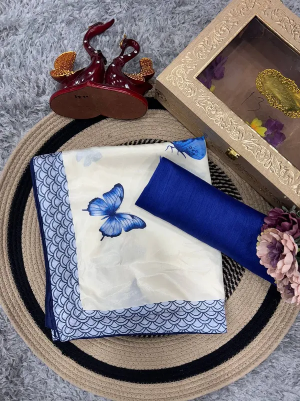 Women_S_Chic_Snow_White_Georgette_Saree_With_Vibrant_Blue_Butterfly_Digital_Print_Contrasting_Border_Perfect_For_Casual_Outings_Day_Events