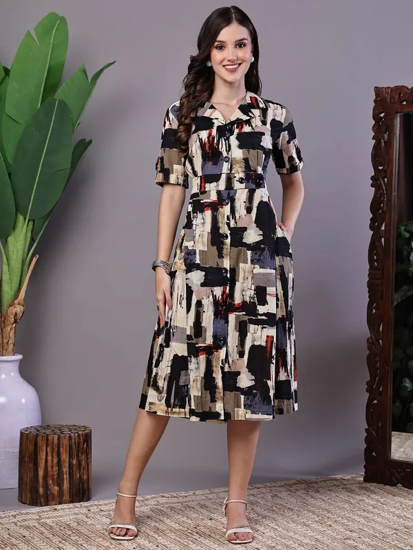 Women_S_Beige_Black_Abstract_Print_Cotton_Shirt_Dress_Midi_Dresses