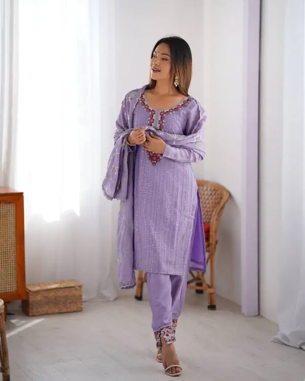 Women_S_Chinon_Silk_Sequence_And_Thread_Work_Straight_Kurti_With_Pant_And_Dupatta_Set