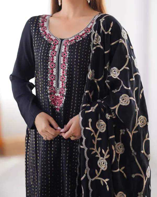 Women_S_Chinon_Silk_Sequence_And_Thread_Work_Straight_Kurti_With_Pant_And_Dupatta_Set