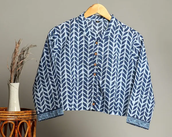 Hand_Block_Printed_Cotton_Shirt_For_Women_Indigo_Blue_Leaf_Print_Button_Down_Top_With_Long_Sleeves