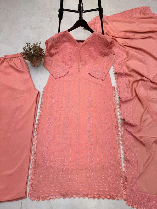 Women_S_Chinon_Silk_With_Cotton_Thread_Embroidery_Straight_Kurti_With_Pant_And_Dupatta_Set