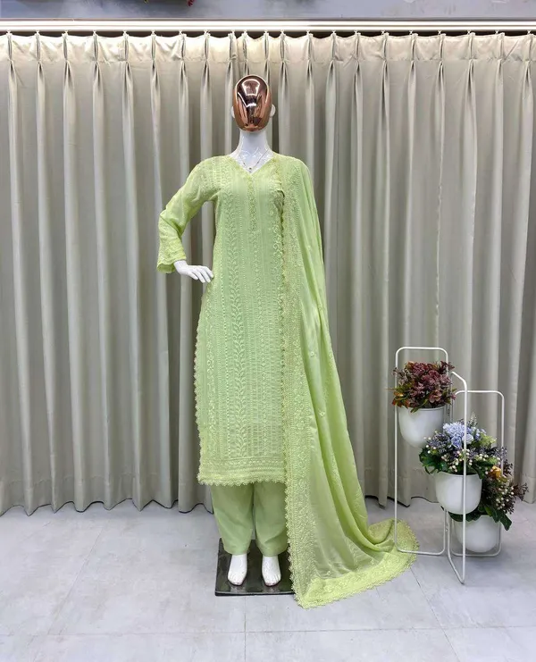 Women_S_Chinon_Silk_With_Cotton_Thread_Embroidery_Straight_Kurti_With_Pant_And_Dupatta_Set