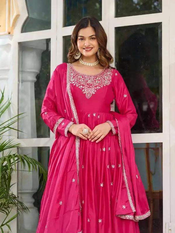 Women_S_American_Silk_Sequence_Embroidery_Long_Anarkali_Kurti_Gown_With_Dupatta