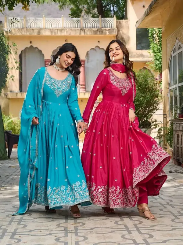 Women_S_American_Silk_Sequence_Embroidery_Long_Anarkali_Kurti_Gown_With_Dupatta