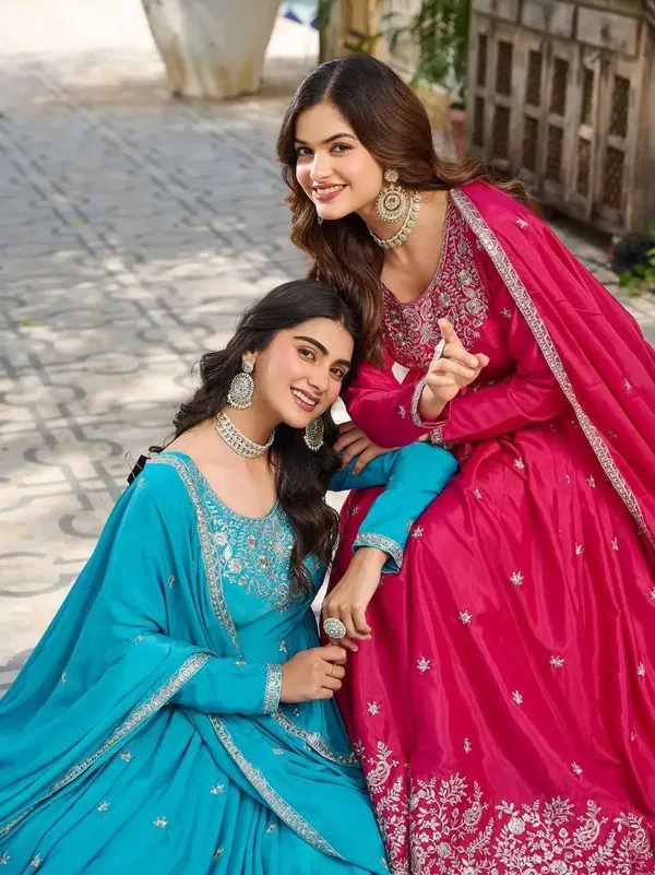 Women_S_American_Silk_Sequence_Embroidery_Long_Anarkali_Kurti_Gown_With_Dupatta