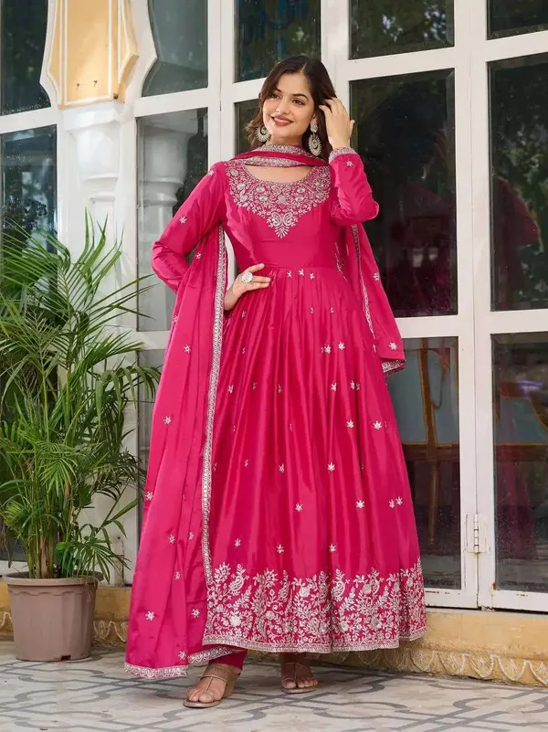 Women_S_American_Silk_Sequence_Embroidery_Long_Anarkali_Kurti_Gown_With_Dupatta