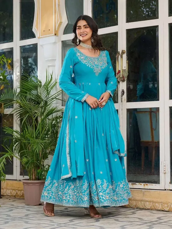 Women_S_American_Silk_Sequence_Embroidery_Long_Anarkali_Kurti_Gown_With_Dupatta