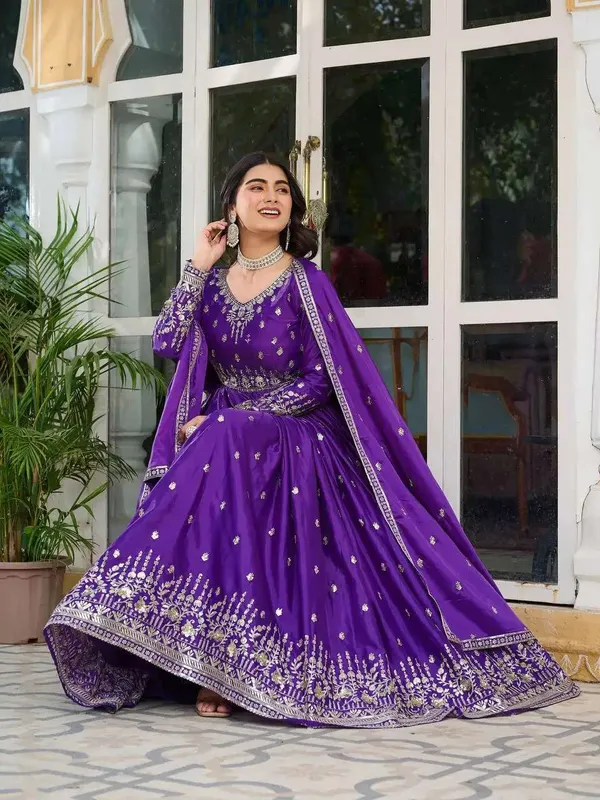 Women_S_American_Silk_Sequence_Embroidery_Long_Anarkali_Kurti_Gown_With_Dupatta