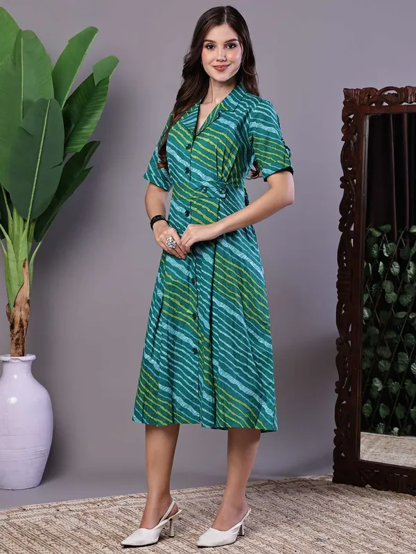 Women_S_Eal_Green_Striped_Cotton_Midi_Shirt_Dress