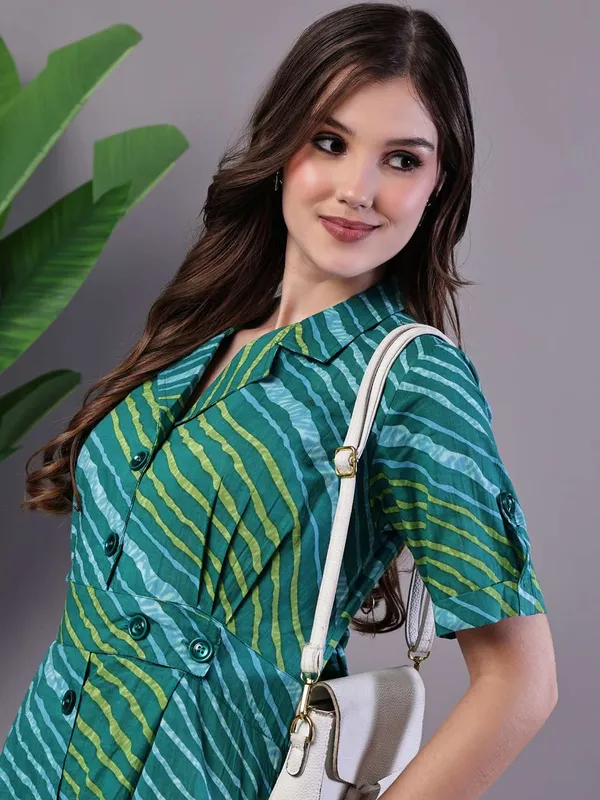 Women_S_Eal_Green_Striped_Cotton_Midi_Shirt_Dress