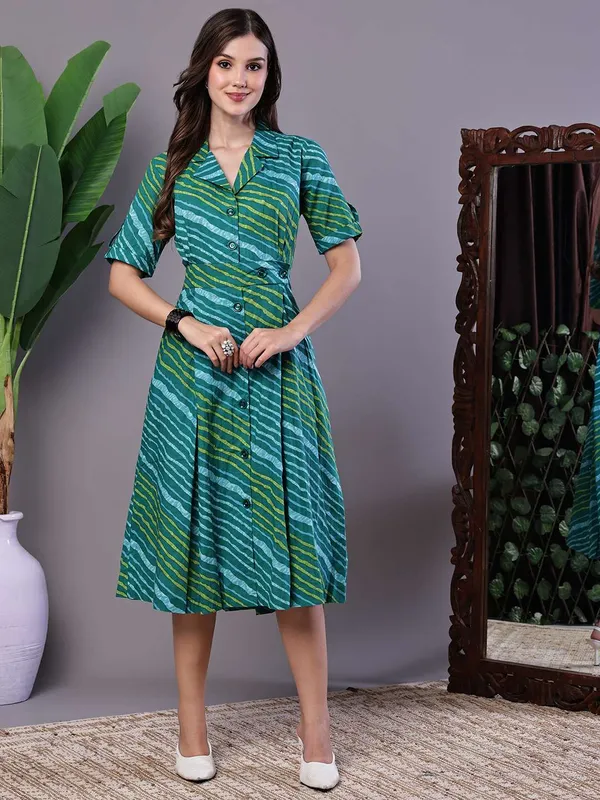 Women_S_Eal_Green_Striped_Cotton_Midi_Shirt_Dress