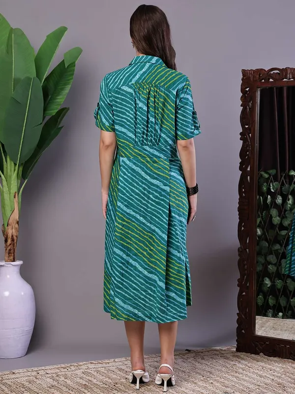 Women_S_Eal_Green_Striped_Cotton_Midi_Shirt_Dress