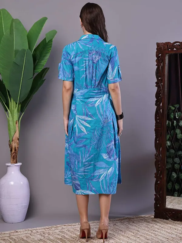 Women_S_Blue_Floral_Cotton_Pleated_Midi_Dress_With_Collar