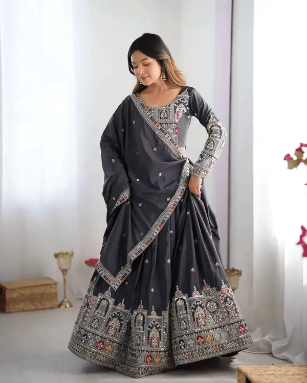 Women_S_Crepe_Silk_Sequence_Embroidery_And_Zari_Work_Rajsthani_Lehenga_Choli_With_Dupatta