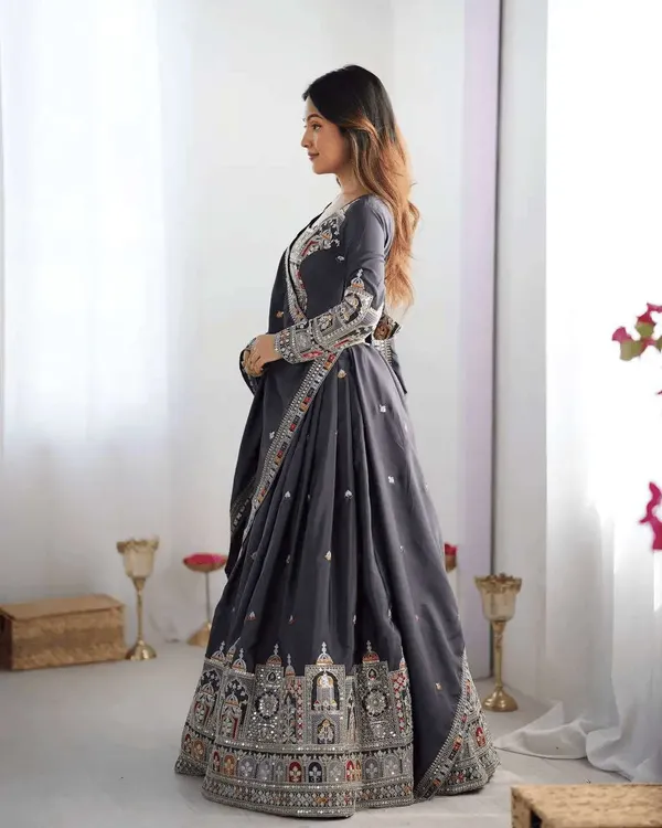 Women_S_Crepe_Silk_Sequence_Embroidery_And_Zari_Work_Rajsthani_Lehenga_Choli_With_Dupatta
