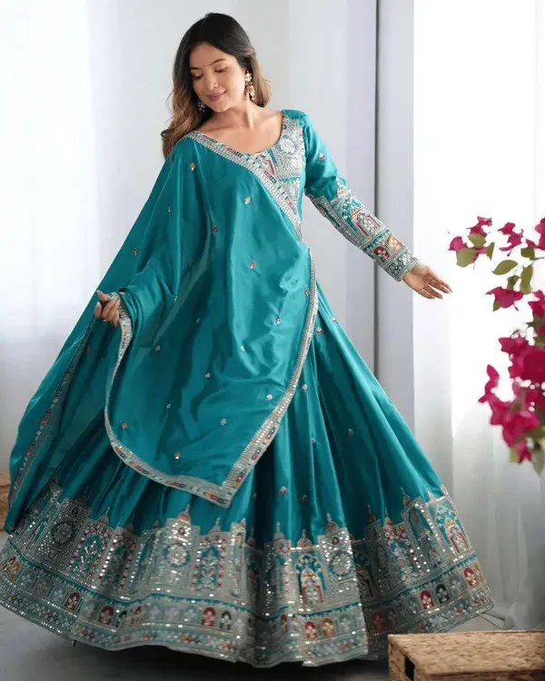 Women_S_Crepe_Silk_Sequence_Embroidery_And_Zari_Work_Rajsthani_Lehenga_Choli_With_Dupatta
