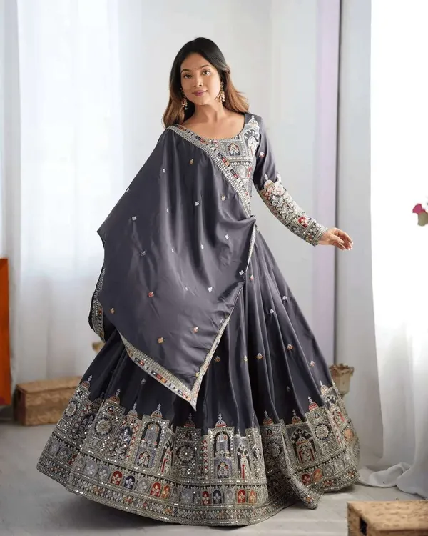 Women_S_Crepe_Silk_Sequence_Embroidery_And_Zari_Work_Rajsthani_Lehenga_Choli_With_Dupatta