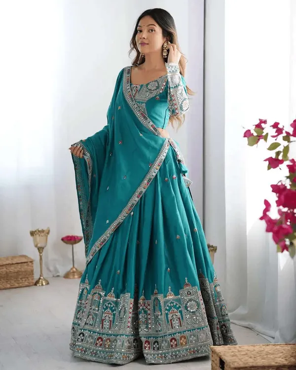 Women_S_Crepe_Silk_Sequence_Embroidery_And_Zari_Work_Rajsthani_Lehenga_Choli_With_Dupatta