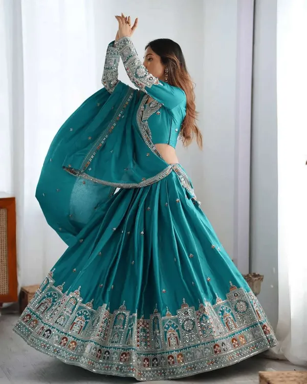 Women_S_Crepe_Silk_Sequence_Embroidery_And_Zari_Work_Rajsthani_Lehenga_Choli_With_Dupatta