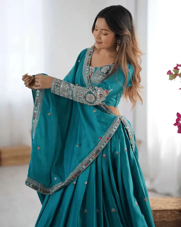 Women_S_Crepe_Silk_Sequence_Embroidery_And_Zari_Work_Rajsthani_Lehenga_Choli_With_Dupatta