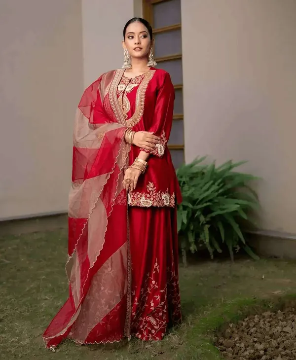 Women_S_Chinon_Silk_Sequence_Embroidery_Work_Straight_Kurti_With_Sharara_Suit_And_Dupatta_Set