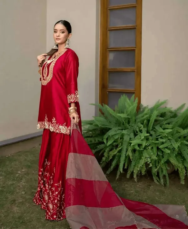 Women_S_Chinon_Silk_Sequence_Embroidery_Work_Straight_Kurti_With_Sharara_Suit_And_Dupatta_Set