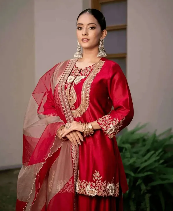 Women_S_Chinon_Silk_Sequence_Embroidery_Work_Straight_Kurti_With_Sharara_Suit_And_Dupatta_Set