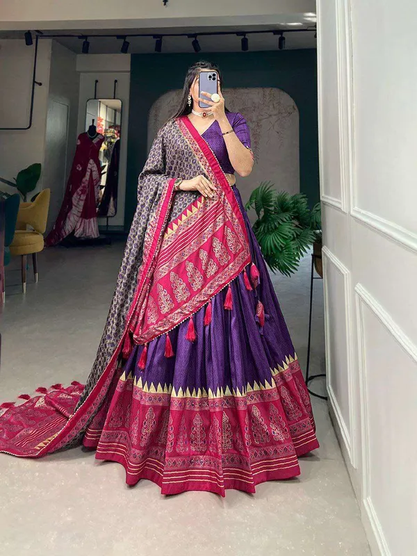 Women_S_Stitched_Ethnic_Lehenga_Choli_With_Zari_Border_And_Contrast_Dupatta