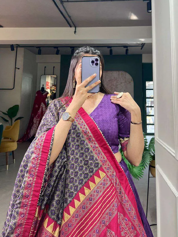 Women_S_Stitched_Ethnic_Lehenga_Choli_With_Zari_Border_And_Contrast_Dupatta