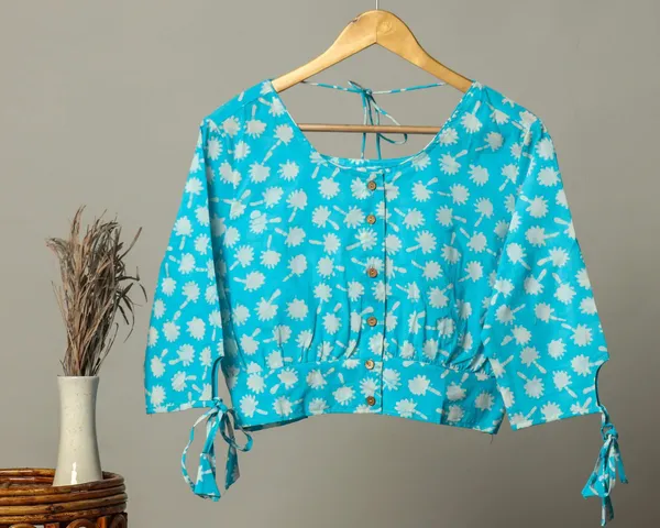 Handmade_Block_Print_Cotton_For_Women_Ethnic_Floral_Printed_Top_With_Long_Sleeves