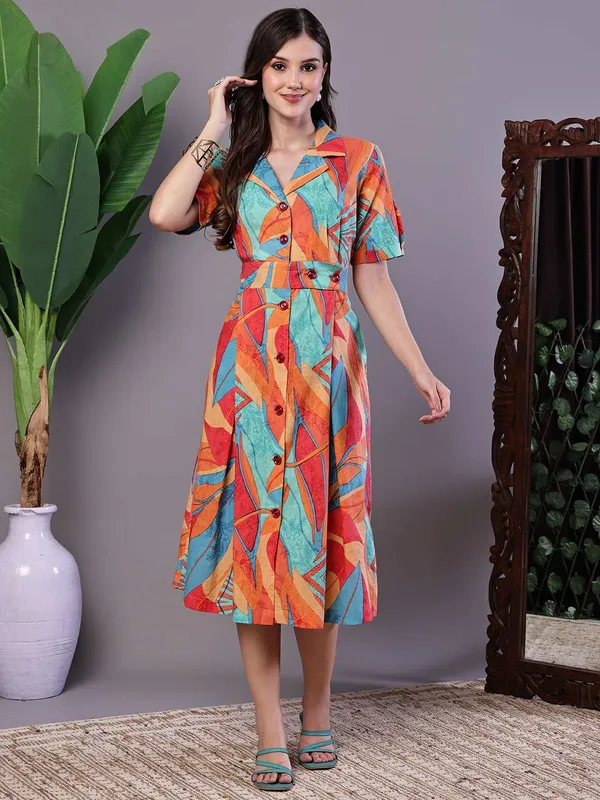 Women_S_Tropical_Print_Button_Down_Cotton_Midi_Dress