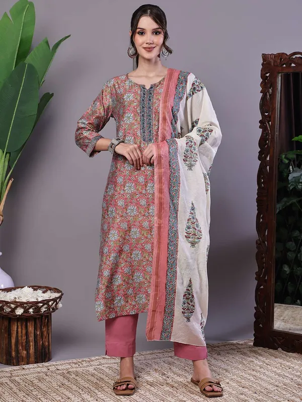 Women_S_Pink_Floral_Chanderi_Printed_Kurta_Set_With_Dupatta_Suit_Sets
