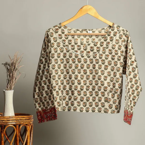 Handmade_Block_Print_Cotton_For_Women_Ethnic_Floral_Printed_Top_With_Long_Sleeves