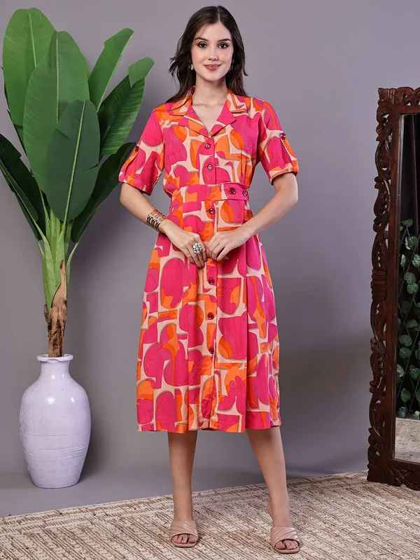 Women_S_Pink_Orange_Abstract_Print_Cotton_Shirt_Dress