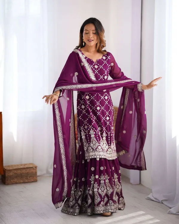 Women_S_Georgette_Embroidery_Work_Straight_Kurta_With_Sharara_Suit_And_Dupatta_Set