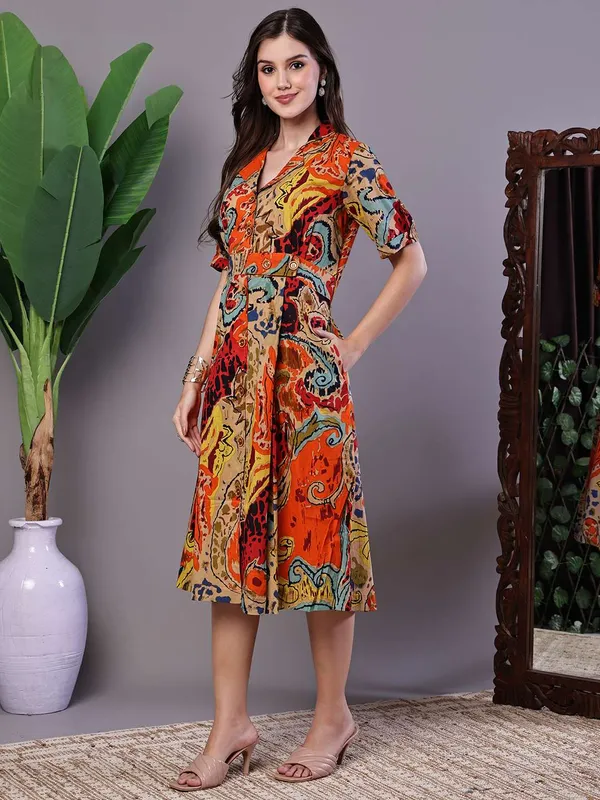 Womens_Bohemian_Chic_Multi_Color_Paisley_Print_Cotton_Collared_Midi_Dress