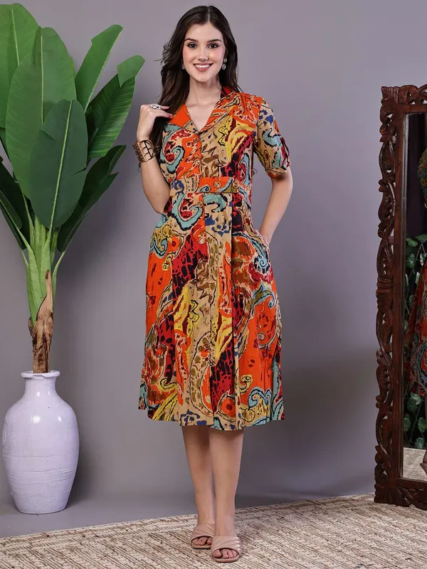 Womens_Bohemian_Chic_Multi_Color_Paisley_Print_Cotton_Collared_Midi_Dress