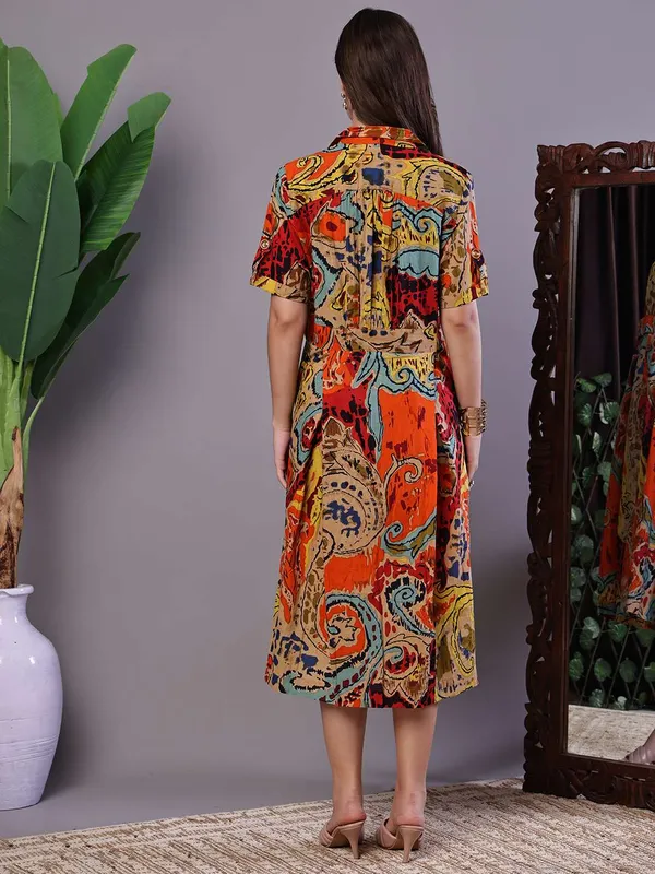 Womens_Bohemian_Chic_Multi_Color_Paisley_Print_Cotton_Collared_Midi_Dress