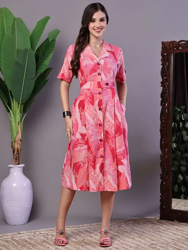 Women_S_Pink_Printed_Cotton_Midi_Shirt_Dress