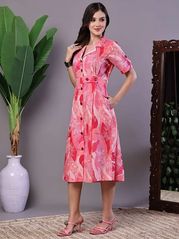 Women_S_Pink_Printed_Cotton_Midi_Shirt_Dress