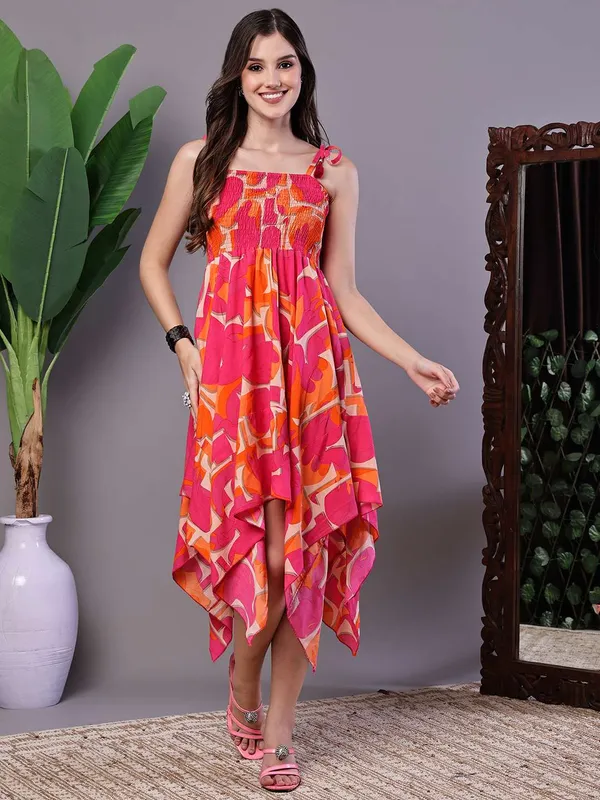 Women_S_Orange_Pink_Printed_Cotton_Handkerchief_Hem_Dress_Midi_Dresses