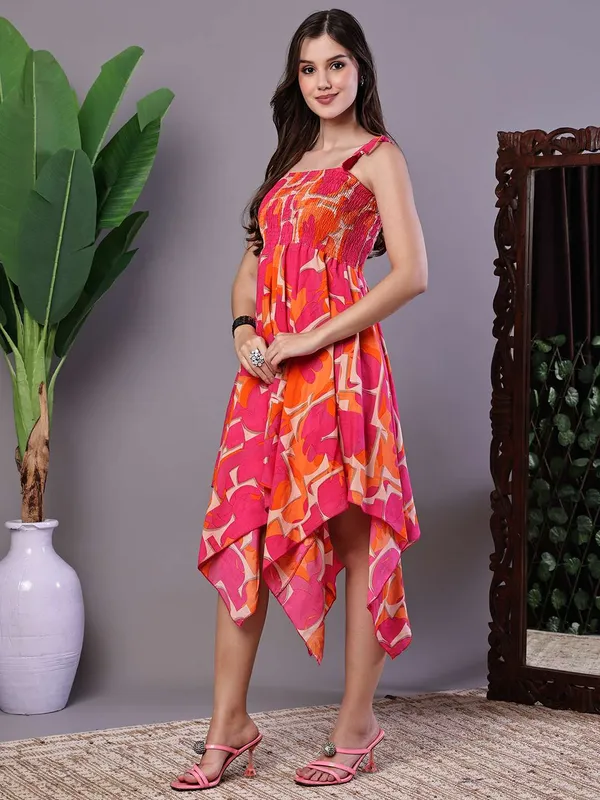 Women_S_Orange_Pink_Printed_Cotton_Handkerchief_Hem_Dress_Midi_Dresses