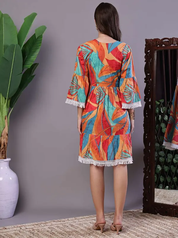 Wome_S_Vibrant_Print_Cotton_Tunic_Dress_With_Crochet_Lace_Three_Quarter_Sleeves_Midi_Dresses