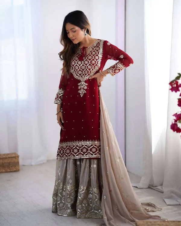 Women_S_Faux_Georgette_Sequins_Embroidered_Straight_Kurta_With_Sharara_Suit_And_Dupatta_Set