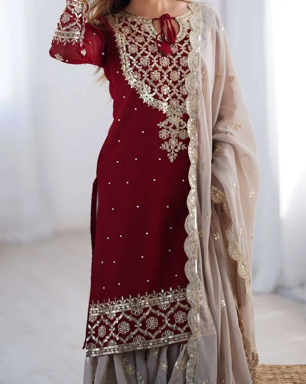 Women_S_Faux_Georgette_Sequins_Embroidered_Straight_Kurta_With_Sharara_Suit_And_Dupatta_Set