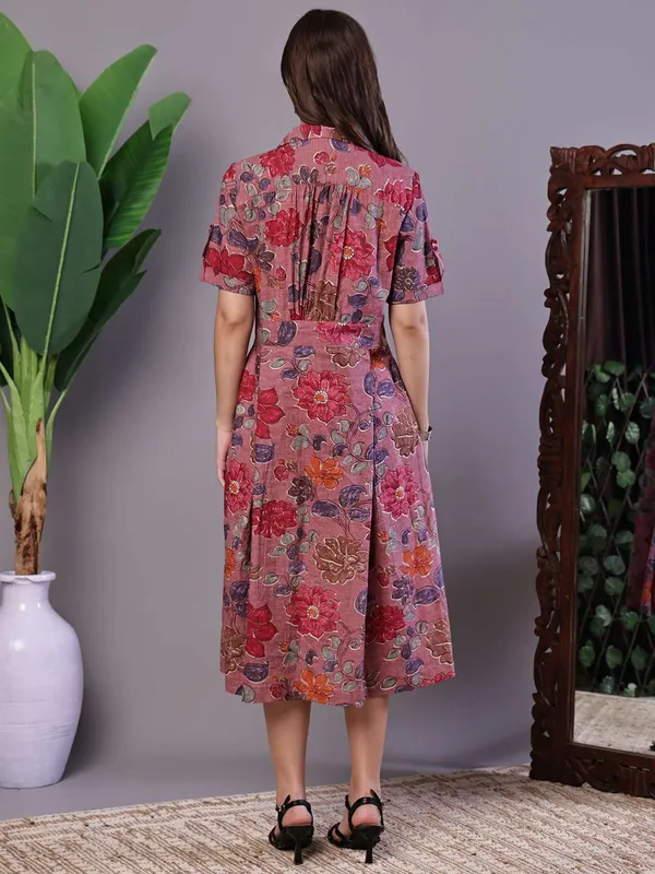 Women_S_Pink_Floral_Cotton_Pleated_Midi_Dress_With_Collar